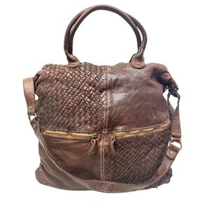 Langellotti Woven Leather Tote Bag Womens Large Brown Italian Crossbody